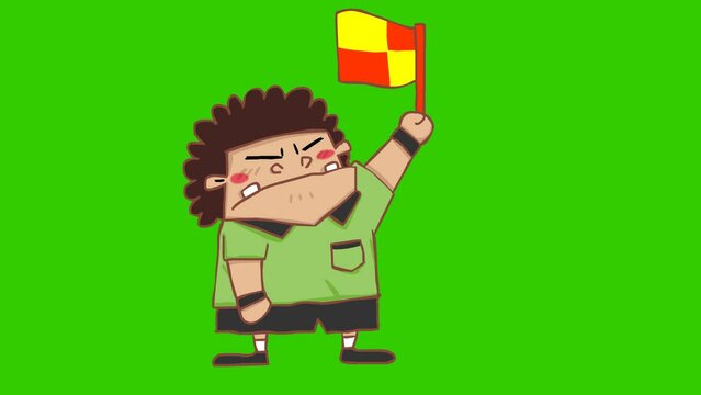 The football referee raised the flag offside animation on green screen