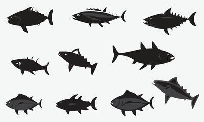 Obraz premium Illustration Minimal Black Bluefin Tuna fish Icon Design Vector EPS 10 And JPG