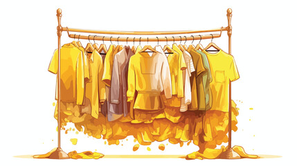 Yellow watercolor silhouette of clothes rack with t