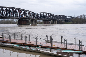 Fototapeta premium The Po river in flood, near the Cremona iron bridge.