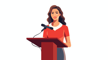 Young politician woman speaking behind the podium p