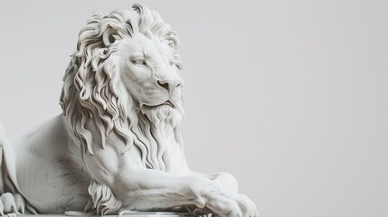 Majestic lion statue captured in pristine white against a clean background.