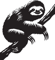 Brown throated three toed sloth vector  silhouette style (259).eps