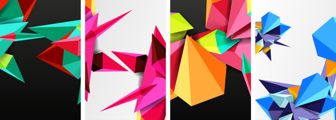 Set of triangle geometric low poly 3d shapes posters