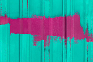 Purple pink paint brush strokes abstract wall design blank space text empty background pattern metal aquamarine azure fence sample