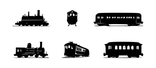 Set of Locomotive Silhouettes on isolated background