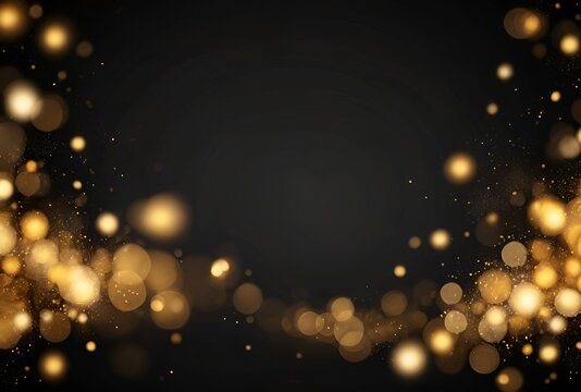 Golden abstract bokeh on black background