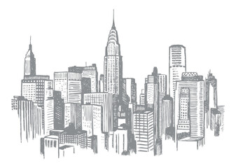 Vector illustration of view of part of New York City, NY, USA. Art in rustic lines representing current times.