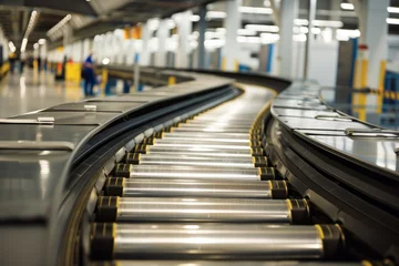 Foto op Canvas Side view of conveyor belts at a train station, transporting luggage and goods efficiently © Ilia Nesolenyi