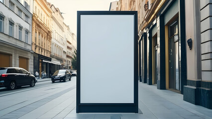 Blank mock up vertical poster billboard on city background, for advertising placement