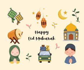 Eid Mubarak Elements Illustration. Easy for edit and use