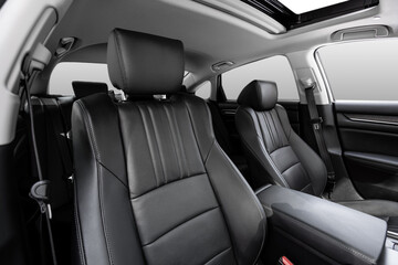 close-up of the leather front seats, Interior of new modern SUV car