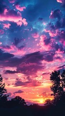 A beautiful sunset with a pink and blue sky