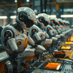 human robots working in industry for fast production generative ai