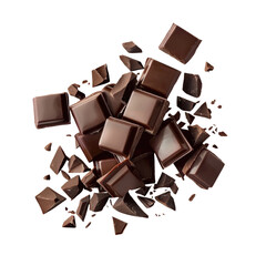 Chocolate pieces create a symmetrical pattern on transparent background