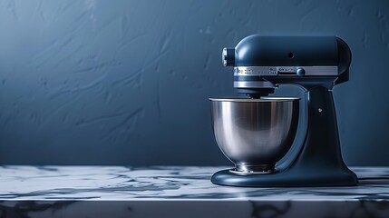 An electronic kitchen mixer in the color blue over a pale blue backdrop useful kitchen product and space, Generative AI. - obrazy, fototapety, plakaty