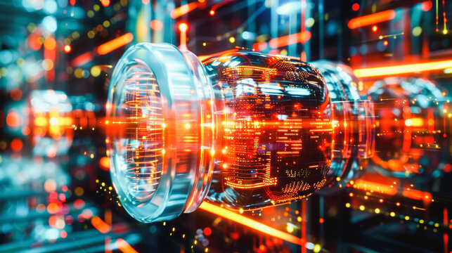 Quantum computer, gold silver mechanism isolated on white background. Mechanism, quantum computing, quantum cryptography, steampunk, Q bits, parallel computing. 3D illustration, 3D render