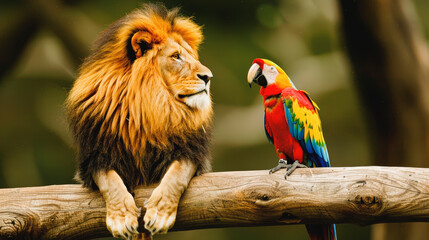 lion and parrot