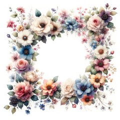 Fototapeta na wymiar Watercolor floral wreath isolated on white background. Hand painted illustration style.