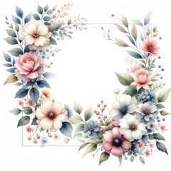 Watercolor floral wreath isolated on white background. Hand painted illustration style.