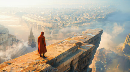 Inception style futuristic curved cityscape creative concept illustration. Future smart city skyline surreal 3D scene. Skyscrapers, towers, tall buildings. Urban view of eco friendly megapolis town