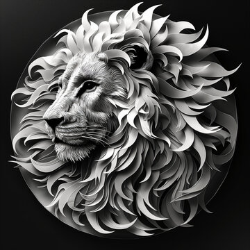 Paper Cut White Lion Head On Black Background