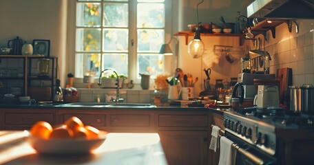 Modernizing kitchen in vintage home, close view, bright indoor light, wide lens, blend of old and new. - obrazy, fototapety, plakaty
