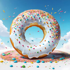 donut with sprinkles  sprinkle-covered-donut-soaring-through-a-sweet-landscape-png-image-background-void-of-any-distract