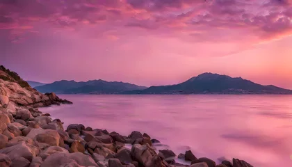 Muurstickers sunset over the lake © Muhammad