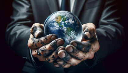 Fototapeta premium Fractured Future: Businessman Holding Broken World
