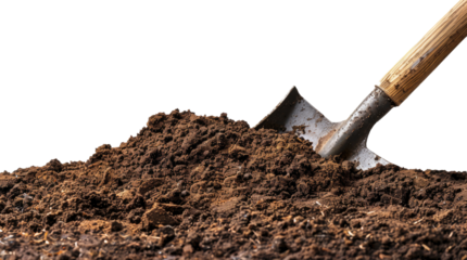Shovel in the ground isolated on transparent background
