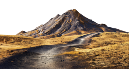 Trail to the volcano, landscape isolated on transparent background