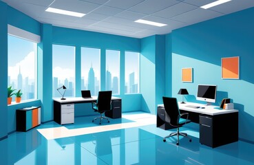 A contemporary office interior featuring sleek design, ergonomic furniture, and modern amenities