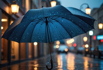 A weather umbrella shields against the rain, providing shelter from the falling drops - obrazy, fototapety, plakaty