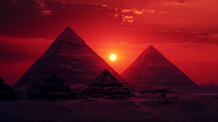 Foto op Canvas Multiple pyramids in Eqypt with red setting sun in the back.  © Jammy Jean