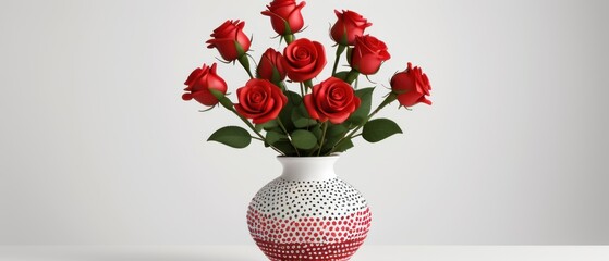 red bouquet of rose flowers in a white ceramic vase - obrazy, fototapety, plakaty