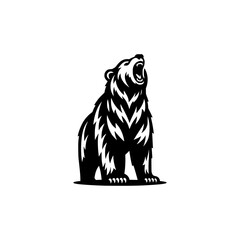 Vector illustration of a standing mad bear. black and white illustration of an angry bear.