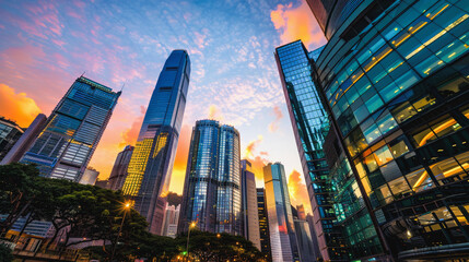 Modern glass buildings in Hong Kong city