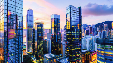Obraz premium Modern glass buildings in Hong Kong city