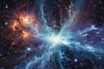 Ethereal blue nebula shines brightly against the backdrop of deep space