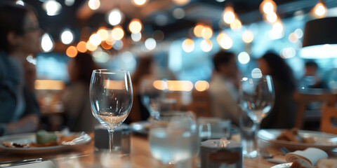 blurred defocused camera of people in indoor restaurant cafe.
