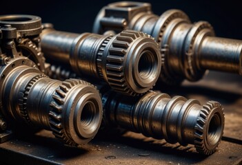 Fototapeta premium the intricate engine crank mechanism against a striking black backdrop, an industrial marvel