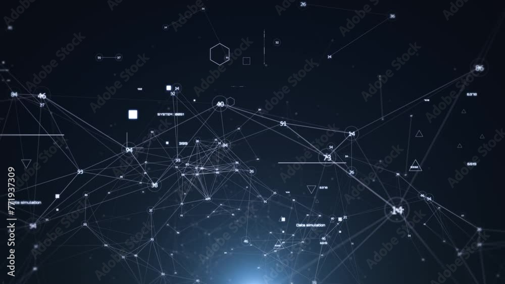 Aufkleber Technology digital cyberspace, data network connection. Futuristic sci-fi with hud ui system interface spinning 4K motion background.