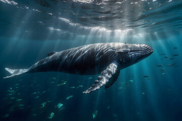 Obraz premium A humpback swimming undersea
