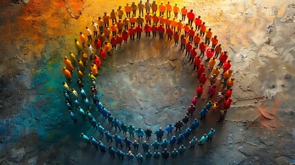 A diverse group of people holding hands, forming a colorful circle that represents unity and acceptance