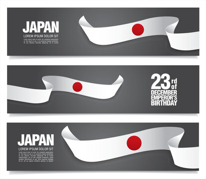 set of banners japanese flags on dark background
