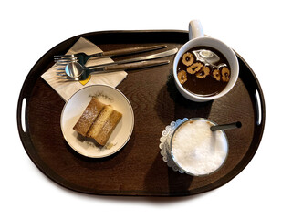 Dessert and tea on a tray