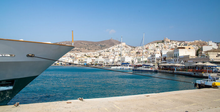 siros  or syros island greece hermoupoli city in summer season