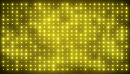 Illustation of an abstract glowing yellow, orange LED wall with bright light bulbs - abstract background.
