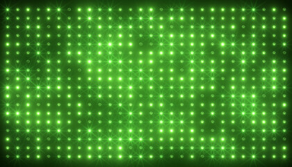 Illustation of an abstract glowing green LED wall with bright light bulbs - abstract background.